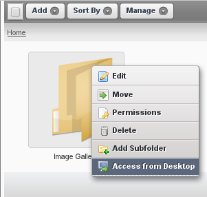 Figure 4.18: Select Access from Desktop to get the WebDAV URL of a folder.