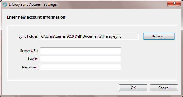 Figure 4.21: The first time you run Liferay Sync, youll have to tell it how to communicate with your Liferay server.