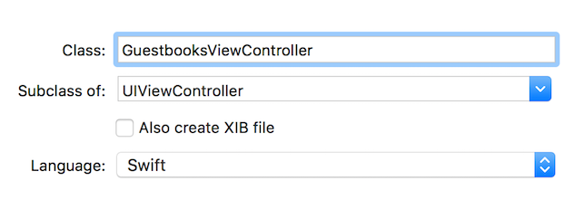 Figure 4: Set these options when creating the view controllers class.