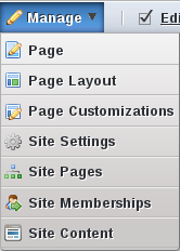 Figure 6.1: To enable page customizations, select Manage → Page
Customizations from the Dockbar.