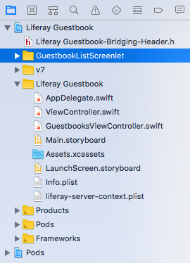 Figure 2: After adding the GuestbookListScreenlet folder, your project should look something like this.