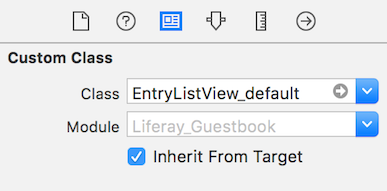 Figure 3: In the XIB file, set the custom class of the Table Views parent View to EntryListView_default.