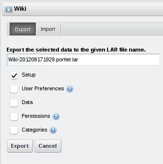 Figure 7.8: When exporting portlet data, you can choose which categories of
information to include.