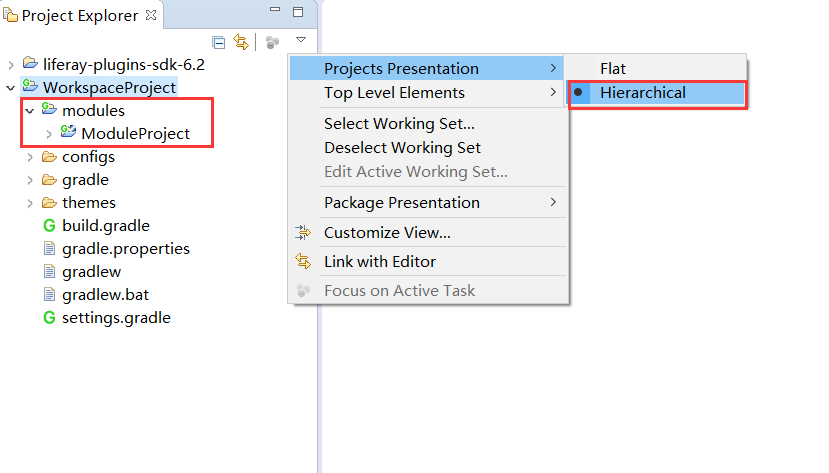 Figure 5: The Hierarchical project presentation mode is set, by default.