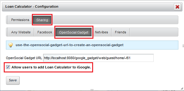 Figure 8.19: Allow users to add your portlet as an OpenSocial Gadget in
iGoogle.