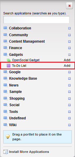 Figure 8.17: You can conveniently list your gadgets within the Gadgets
category.
