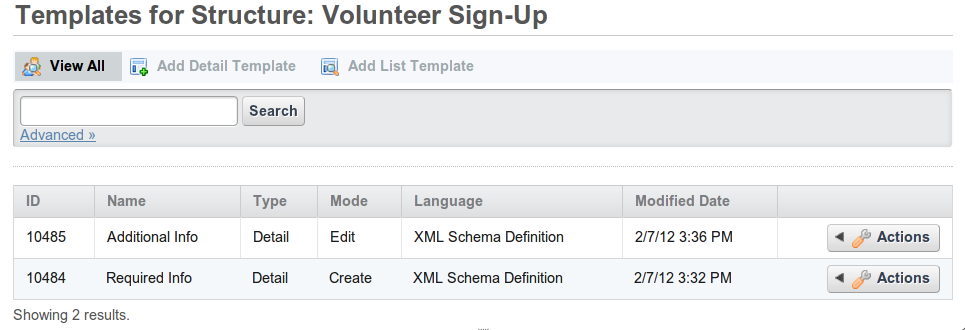 Figure 9.10: Selecting a detail template as the initial
form