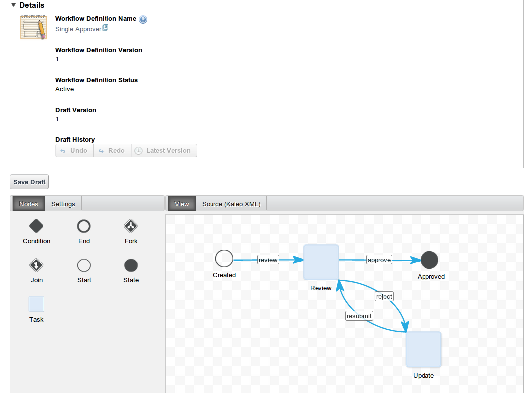 Figure 9.11: Creating a new workflow with Kaleo
Designer
