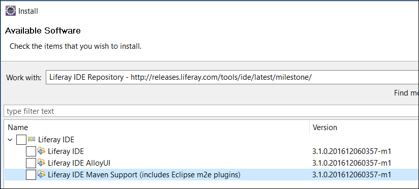 Figure 1: You can install all the necessary Maven plugins for Developer Studio by installing the Liferay IDE Maven Support option.