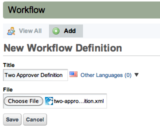 Figure 10.3: Adding a Workflow
Definition