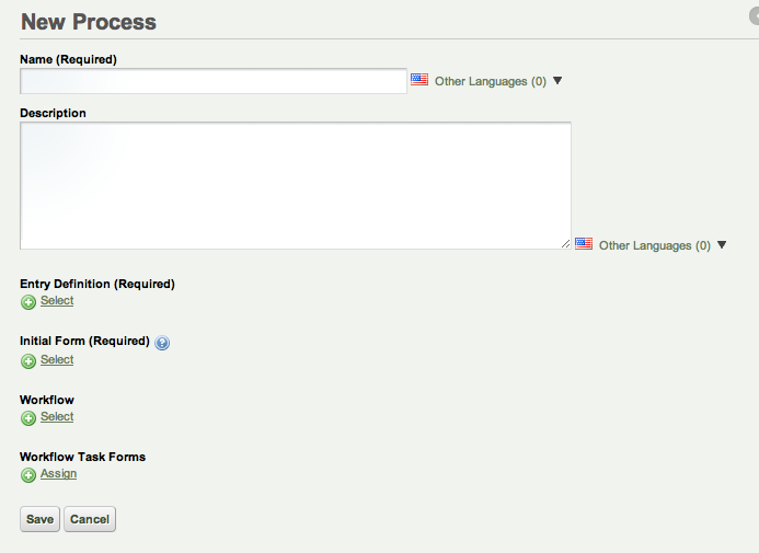 Figure 11.2: The New Process page gives you several options when creating a new workflow.
