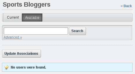 Figure 15.13: Users assigned to the User Group Manager role cant find any users to add!