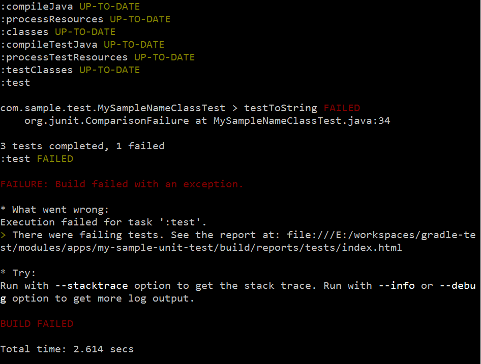 Figure 5: Command output of failing tests looks like this.
