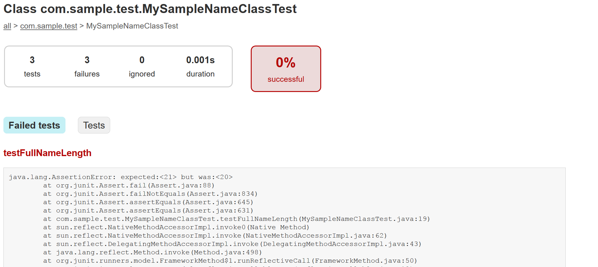 Figure 6: Heres a failed tests stack trace.