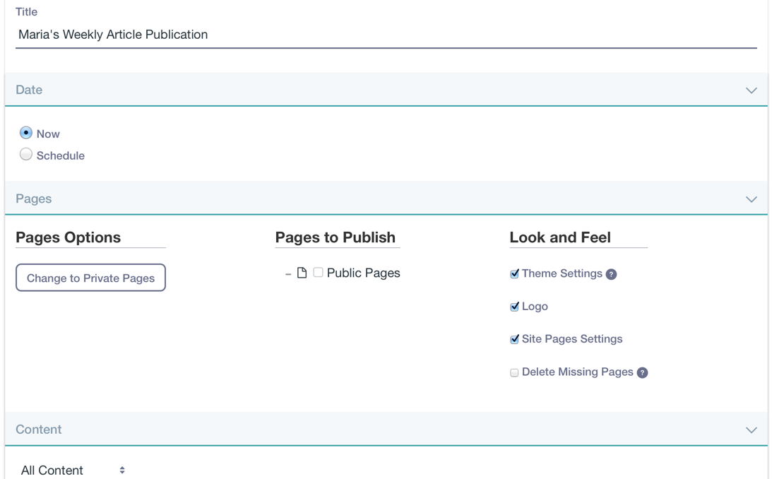 Figure 1.3: Staging supports publishing manually or on a schedule.
