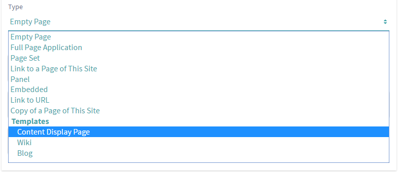 Figure 2: When creating a new site page, youre given options for the page template and page type.