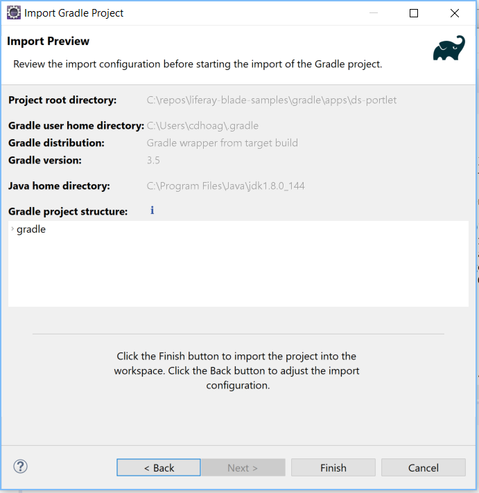 Figure 4: You can preview your Gradle projects import information.