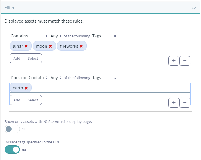 Figure 2: You can filter by tags and categories, and you can set up as many filter rules as you need.