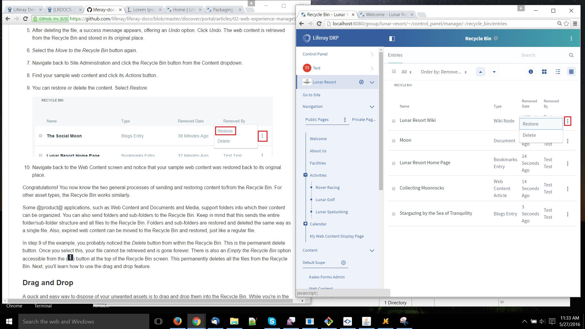 Figure 3: In the Recycle Bin, you have the option of restoring or permanently deleting the content.