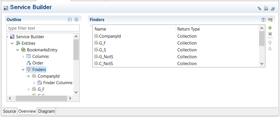 Figure 1: Creating Finder entities is easy with Liferay Dev Studio DXP.