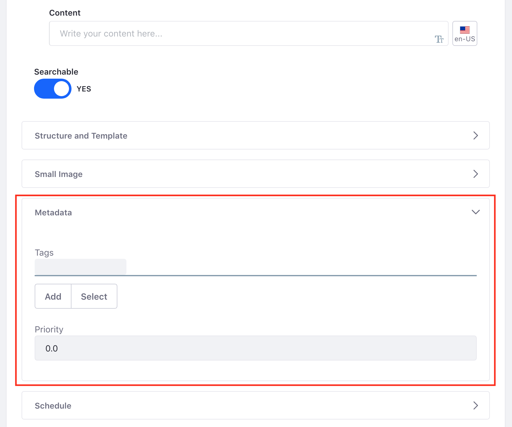 Figure 1: The Priority field lets users set an assets priority.