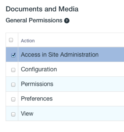 Figure 1: Its often helpful to define a role for specific users to access Documents and Media from Site Administration.