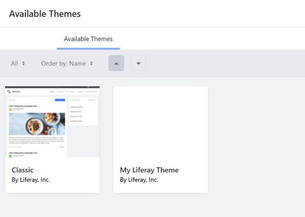 Figure 1: Your theme thumbnail is displayed with the rest of the available themes.