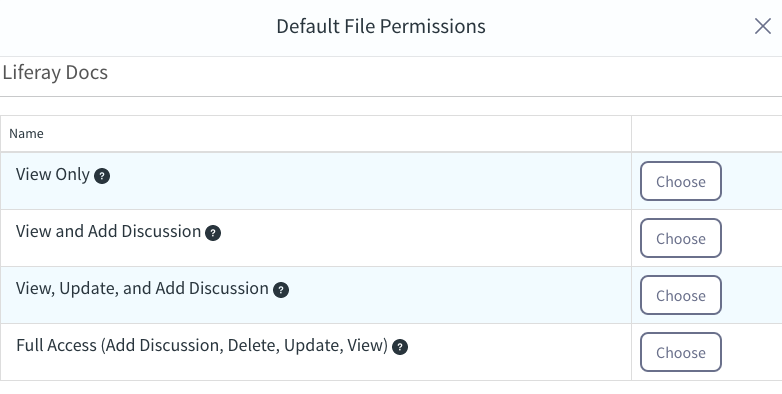 Figure 3: Click Choose to select the default file permissions for a site in Sync.