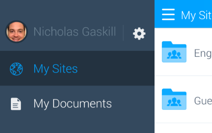 Figure 1: This panel lets you access the apps settings, as well as your sites and documents.