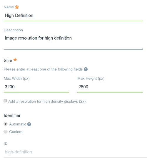 Figure 1: The form for adding a new Adaptive Media resolution.