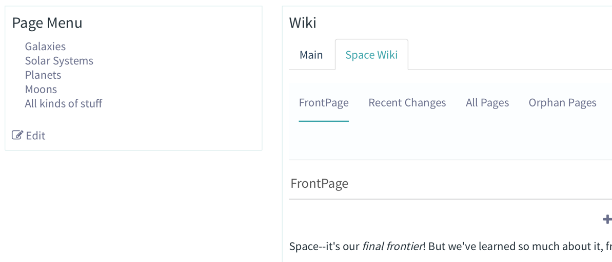 Figure 15: The Page Menu application displays all of a wiki pages outgoing links to other wiki pages.