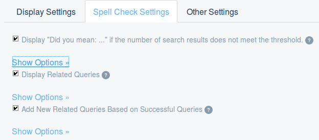 Figure 3: Configure the spell check settings to allow for user input mistakes and help lead users to results.