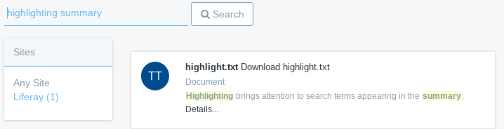 Figure 5: Highlighting is useful for drawing attention to your search terms,
where they appear in the result summary.