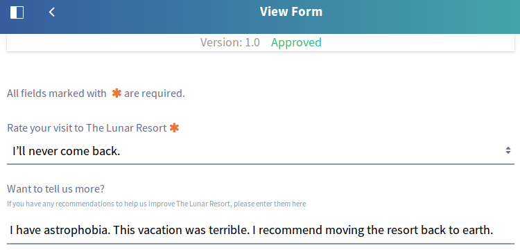 Figure 9: You can view a single entry right in the Forms application.
