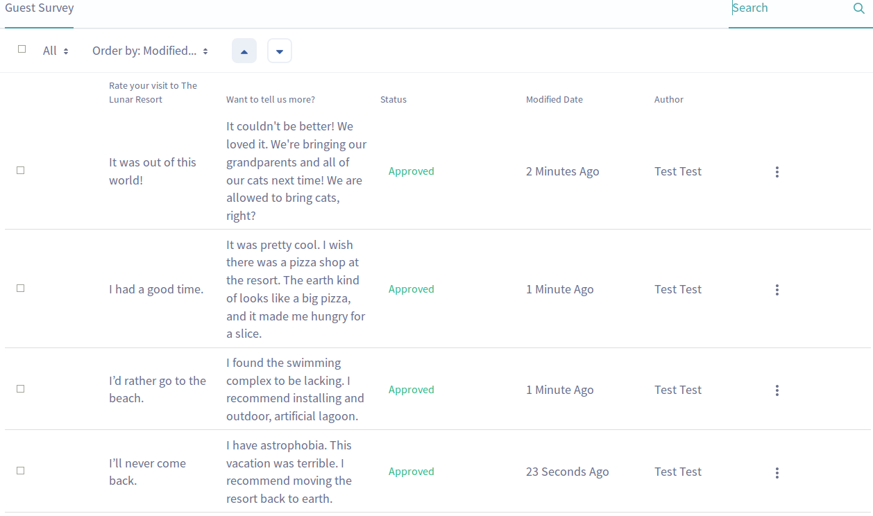 Figure 8: You can view the entries right in the Forms application. 