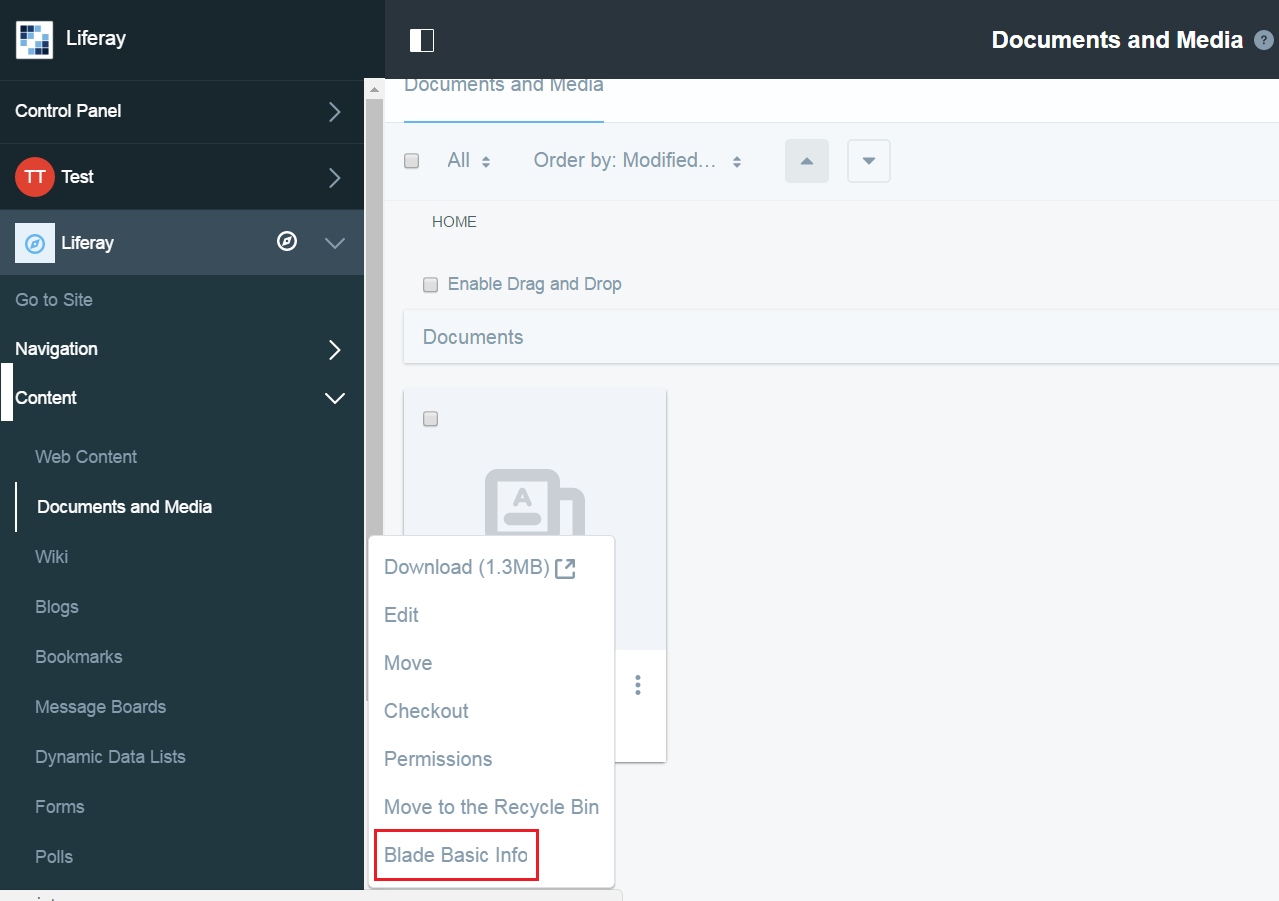 Figure 1: The new Blade Basic Info option is available from the entrys Options menu.