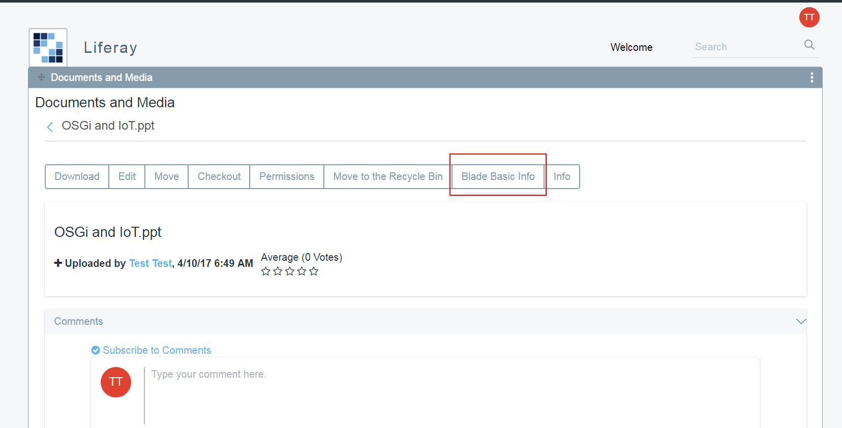 Figure 4: The Documents And Media portlet provides the option from its Document Detail too.