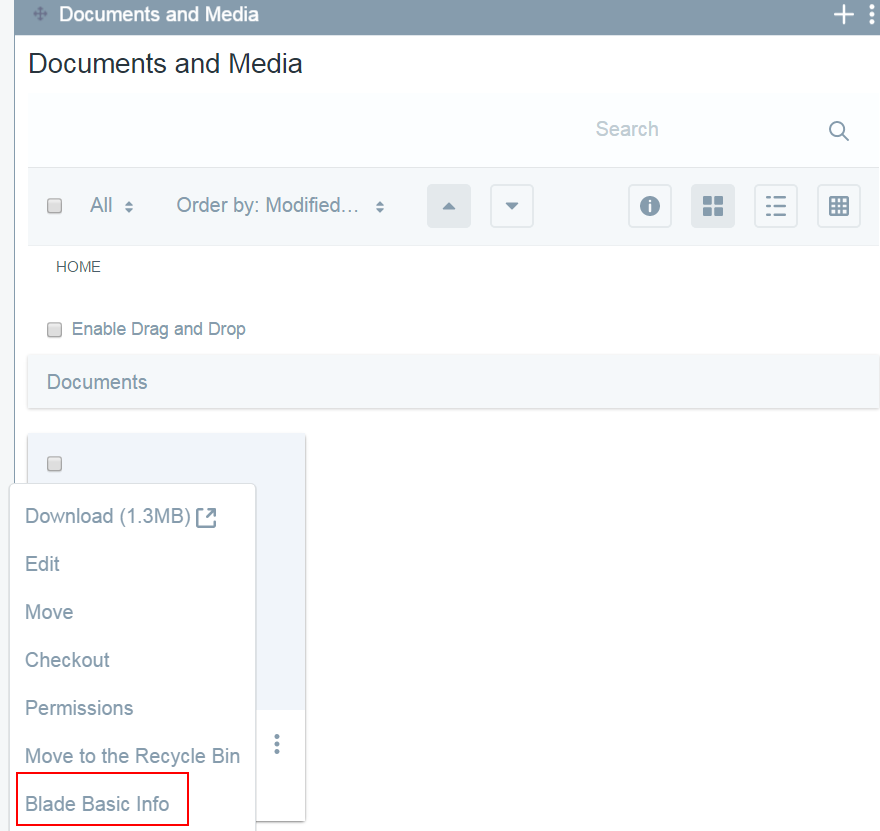 Figure 3: You can access the new Blade Basic Info option from the Documents and Media portlet added to a page.