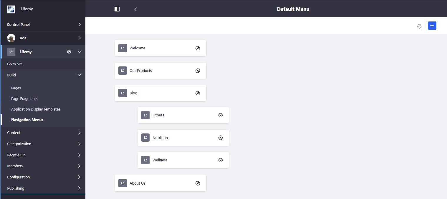 Figure 5: Menus are now decoupled from page navigation, and can be edited
independently.