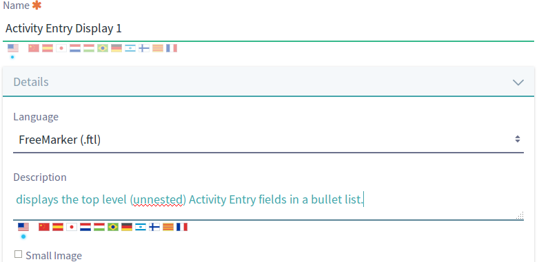 Figure 7: Give your Display templates a name, description, and choose whether to use FreeMarker or Velocity in your template. 
