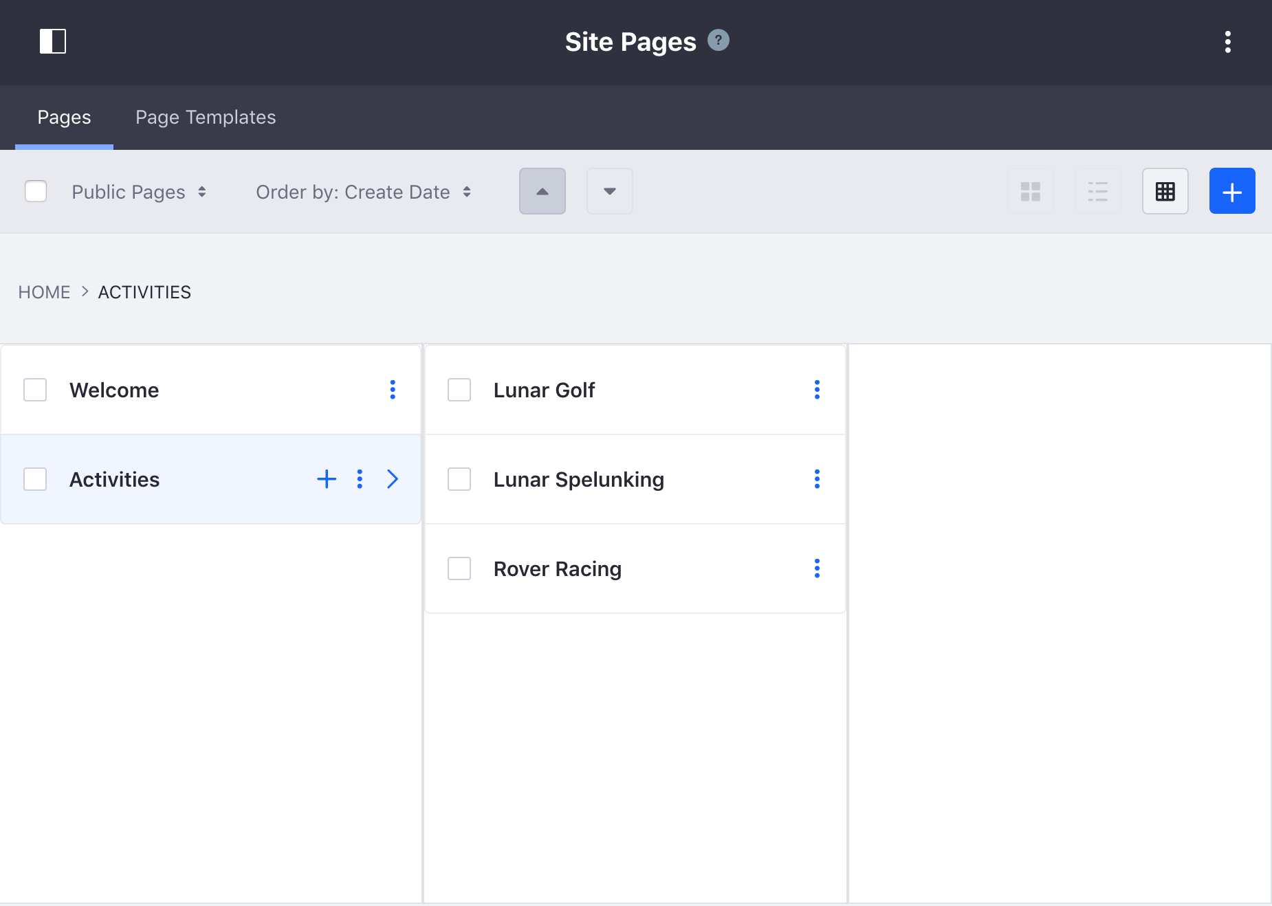 Figure 1: The Sites Pages page allows you to edit your Site pages as a whole.