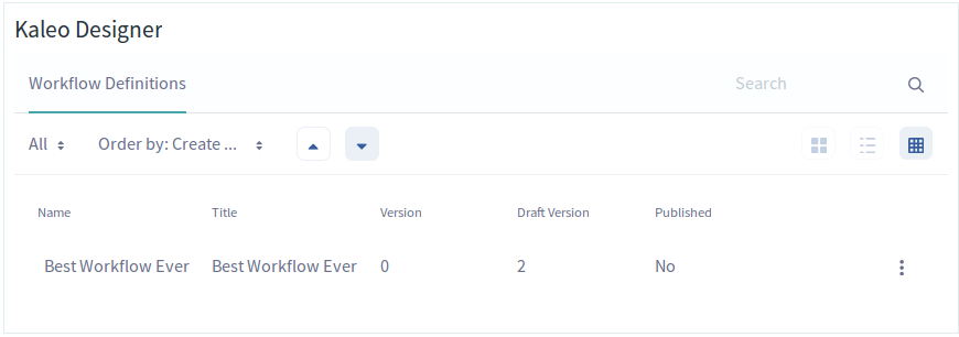 Figure 2: View a list of the current workflows that can be edited in the Kaleo Designer.