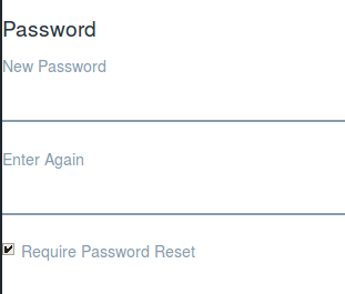 Figure 3: Enter the password twice to manually set the password for a user. If the Password Policy youre using is configured to allow it, select whether to require the user to reset their password the first time they sign in to the portal.