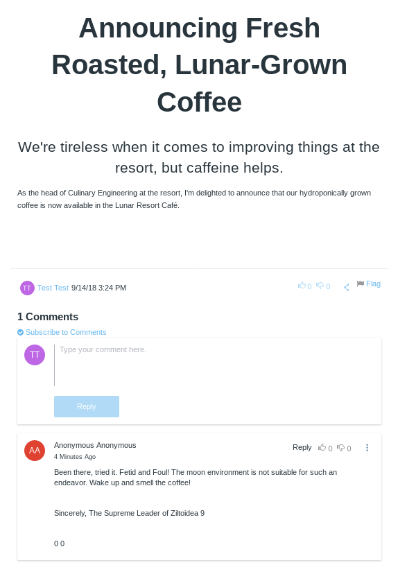 Figure 3: Even though this Message Boards Message (a comment on a blog post in this case) is anonymized, it should be edited to remove User Associated Data from the content of the message.