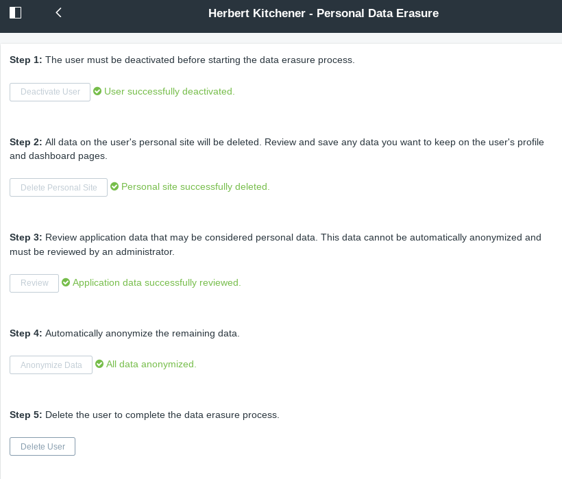 Figure 9: To finish the data erasure process, delete the User.