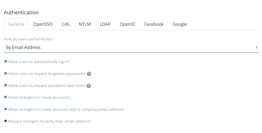 Figure 3: After clicking on Instance Settings in Liferays Control Panel, you
can configure any of the areas shown in this figure.