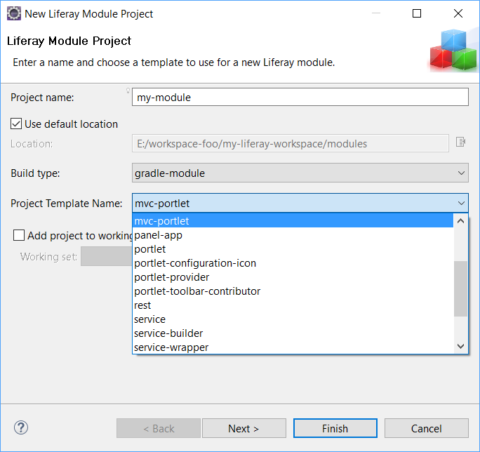 Figure 3: Liferay Developer Studio lets developers select templates to stub out modules.