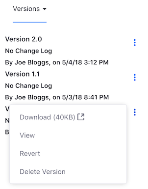 Figure 1: The version history actions let you inspect, delete, and reinstate file versions.