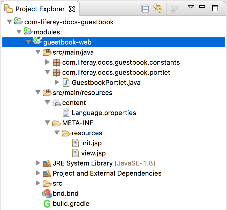 Figure 2: Your new module project appears in your Liferay Workspaces modules folder.