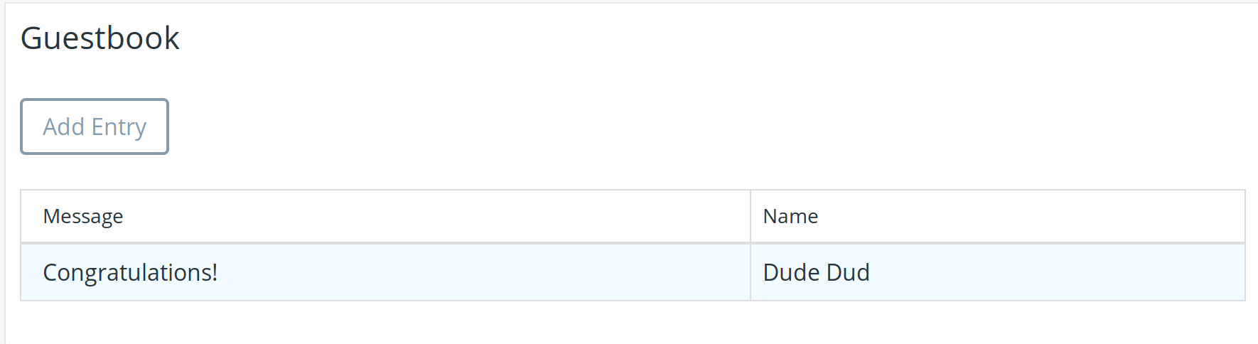 Figure 1: A new guestbook and entry.